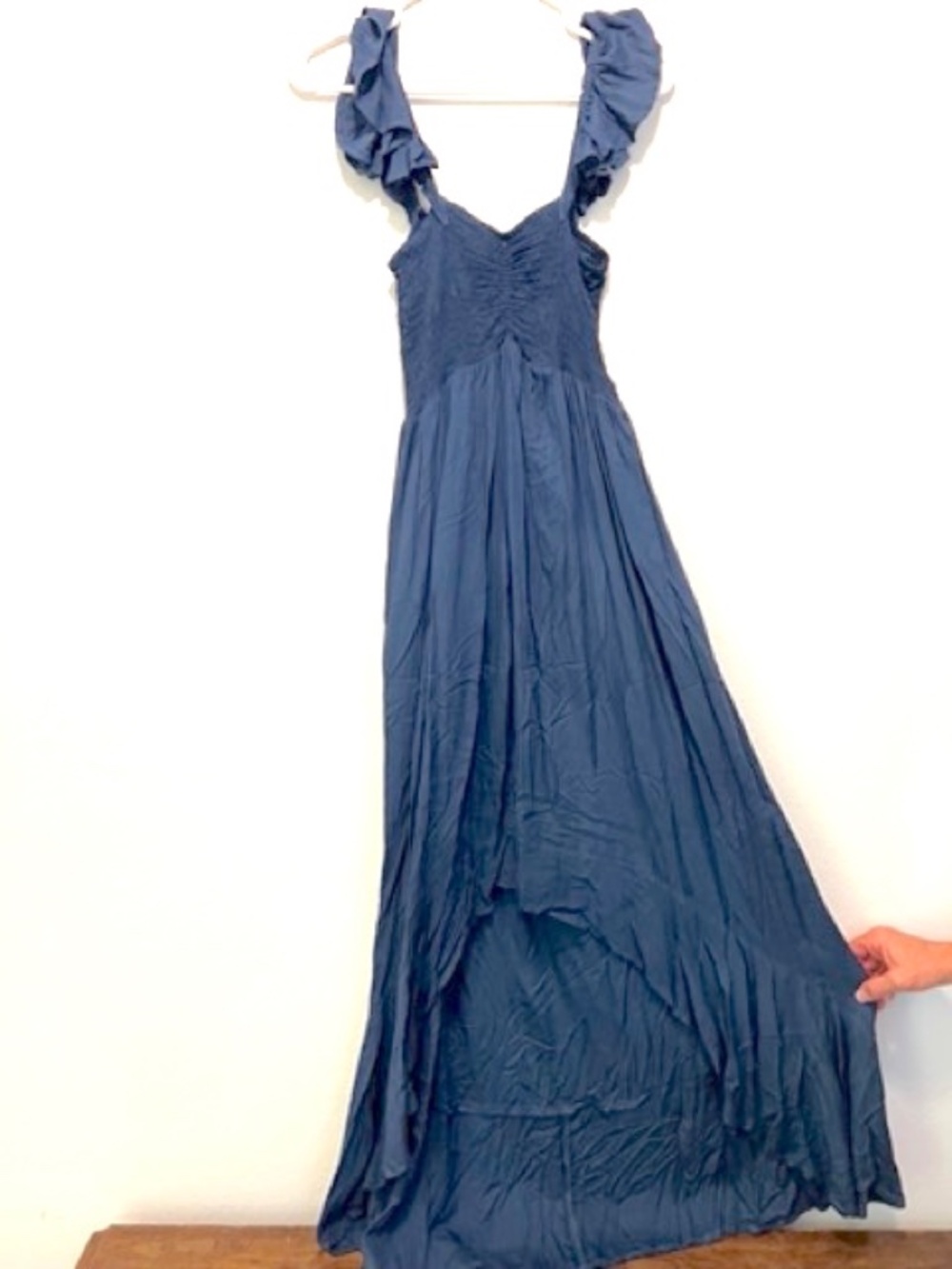 BohoMe Navy Blue Ruffled Maxi Sleeveless Sundress Tight Bodice Flaired Bottom